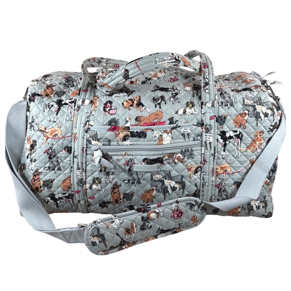 Vera Bradley Best in Show Dog Print Large Travel Duffel Bag Gray Quilted Cotton